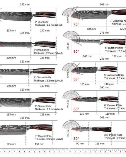 Exquisite Damascus Steel Chef Knife Collection - 1-10Pcs Japanese Santoku and Utility Knives for Culinary Excellence