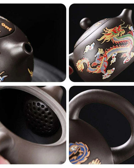 Artisan Color-Changing Purple Clay Teapot with Dragon and Phoenix Design - A Unique Gift for Tea Aficionados