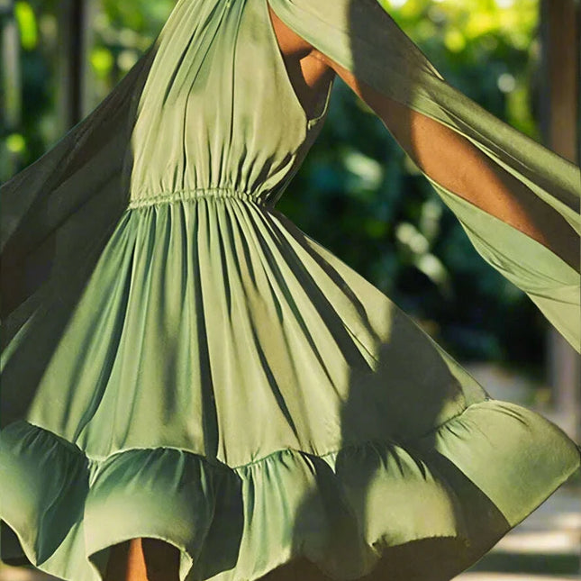 Chicever Women's Stylish Ruffled Mini Dress with High Neck, Spring 2024 Collection