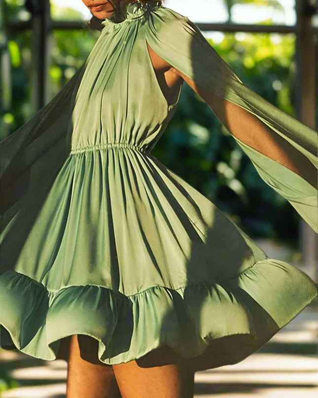 Chicever Women's Stylish Ruffled Mini Dress with High Neck, Spring 2024 Collection