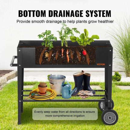 Mobile Steel Elevated Garden Bed with Drainage and Complete Gardening Kit