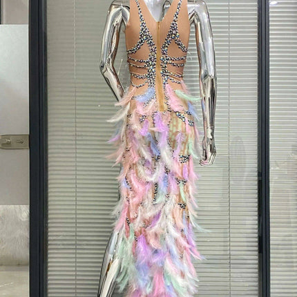 Luxury Feather & Diamond Evening Gown - Exclusive Custom Design | 2023 Limited Edition