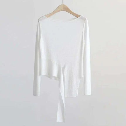 Elegant Asymmetric Long Sleeve Sky Silk Top for Women - Perfect for Spring and Summer