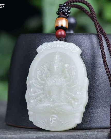 Natural White Hetian Jade Guanyin Pendant Necklace for Peace and Prosperity