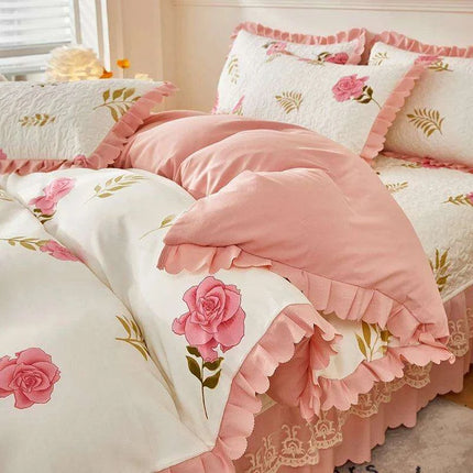 Chic Floral Ruffle Queen Bedding Set