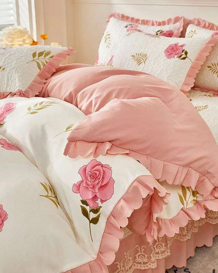 Chic Floral Ruffle Queen Bedding Set