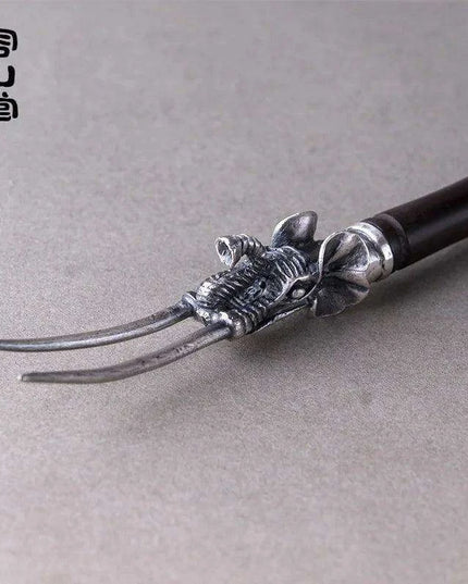 Elegant Japanese Copper Teapot Set with Silver Fork and Iron Stand