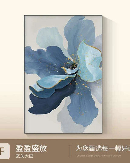 Sophisticated Blue Floral Abstract Canvas Artwork with Gold Leaf Highlights - Modern Scandinavian Home Decor