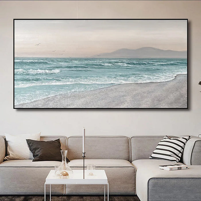 Tranquil Ocean Beach Abstract Canvas Oil Painting for Spacious Living Rooms