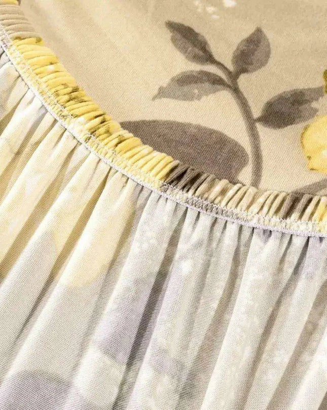 Nordic Floral Stretch Chair Slipcover in Yellow and Tan