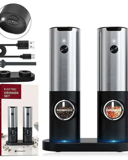 Rechargeable Electric Salt and Pepper Grinder Set with One-Handed Operation and Adjustable Grind Settings