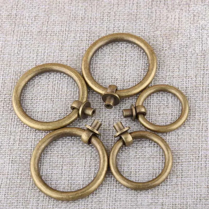 Modern Solid Brass Round Ring Cabinet Handle — Single Hole Drawer Pull, Copper or Bronze, 20mm to 60mm