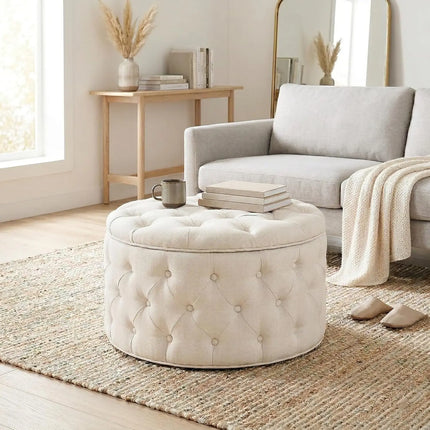 Shop1105138551 Round Tufted Storage Ottoman with Removable Top, Black