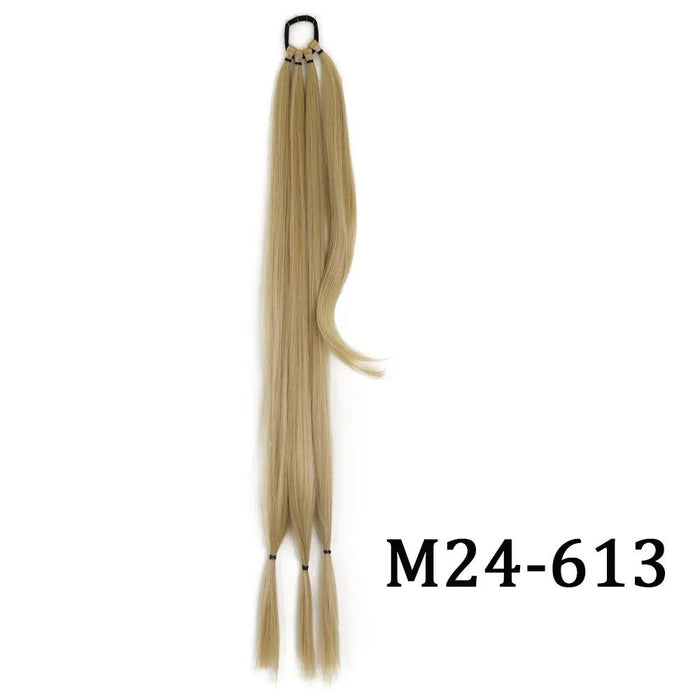 Chic Braided Ponytail Extension Set - Black & Brown Heat-Resistant Synthetic Hair Tie