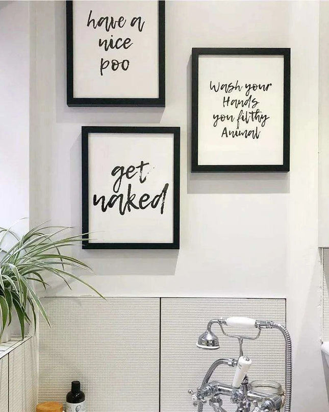 Whimsical Nordic Elegance: Humorous Wall Art for the Modern Bathroom