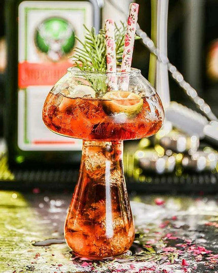Whimsical Mushroom-Themed Cocktail Glass Set with Straw: Elevate Your Drink Experience