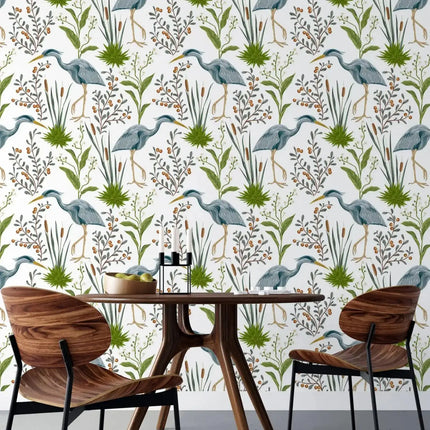 Heron & Leaf Vintage Wallpaper — Peel & Stick or Traditional, 50cm × 300cm | Très Élite