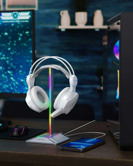 Link Dream Z8 LED Gaming Headset Stand with USB Type-C Connectivity - Elegant Silver Aluminum Earphone Organizer