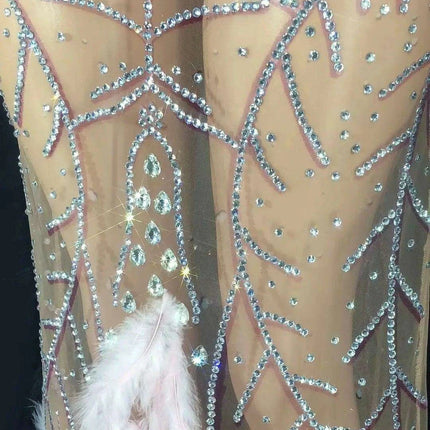 Glamorous Pink Diamond Feathered Mermaid Evening Dress