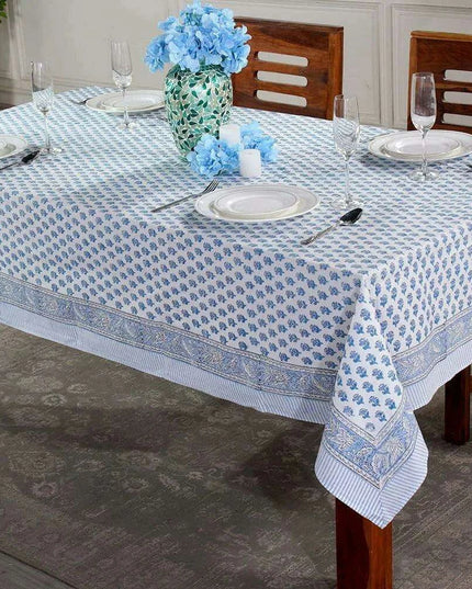 Elegant Blue-Green Floral Leaf Design Waterproof Table Cover