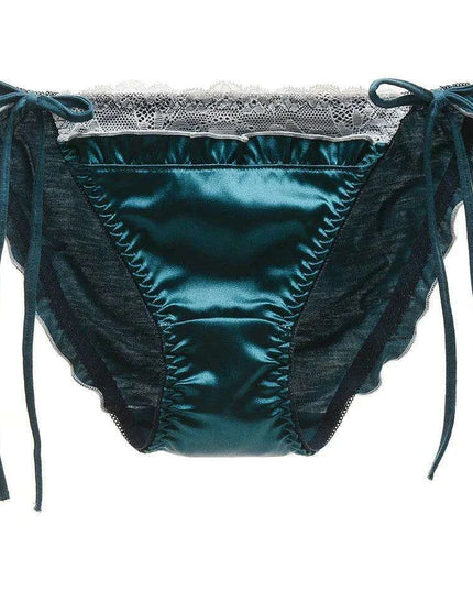 Charming Ruffled Satin Heart Print Panties for Women - Delightfully Cute Seamless Underwear