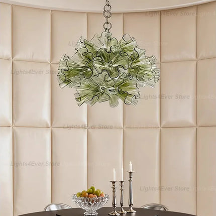 Lights4Ever Modern Green Murano Glass Chandelier - LED Dimmable, Handm