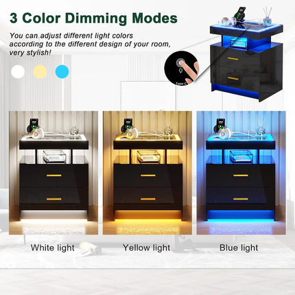 Comfort Haven LED Nightstand with Charging Station & 2 Drawers