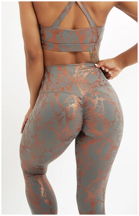 Bronze Snake Pattern High Waist Yoga Leggings