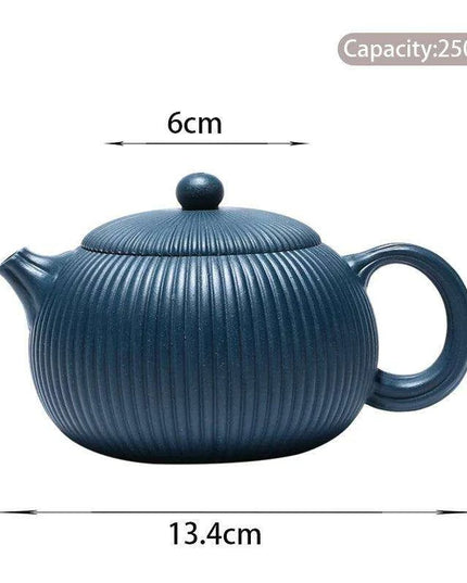 Artisan 250ml Purple Clay Teapot with Eye-Catching Striped Pattern - Genuine Tea Pot