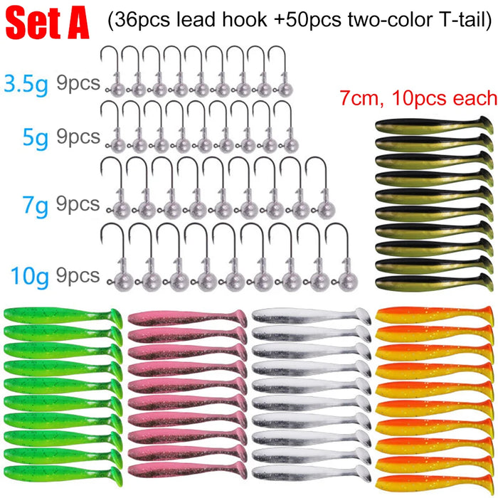 Fishing Tackle Box Set for Bass and Trout - Crank Jig Head Hooks, Soft Bait, and More!