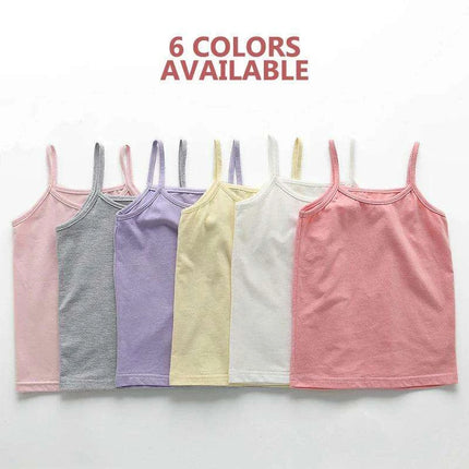 3-Pack Girls' Trendy Sleeveless Cotton Cami Tops - Stylish Spaghetti Strap Vests for Kids