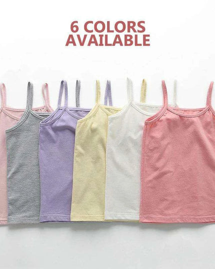 3-Pack Girls' Trendy Sleeveless Cotton Cami Tops - Stylish Spaghetti Strap Vests for Kids