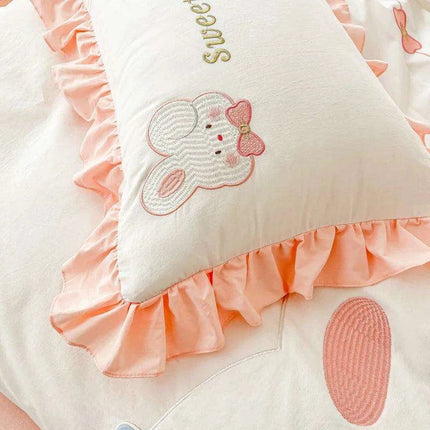 Charming Rabbit Applique Washed Cotton Bedding Set for Girls
