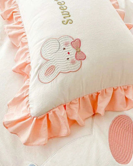 Charming Rabbit Applique Washed Cotton Bedding Set for Girls