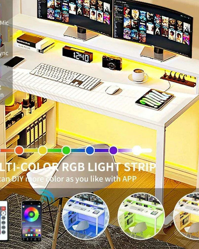 Stylish L-Shaped Workspace Desk with USB Charging Hub, Custom RGB Lighting, and Ample Storage Solutions