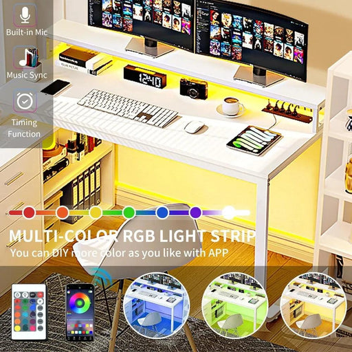 Stylish L-Shaped Workspace Desk with USB Charging Hub, Custom RGB Lighting, and Ample Storage Solutions