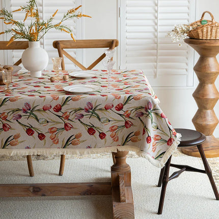 Vintage Floral Jacquard Tablecloth — Pastoral, 13 Colours, 8 Sizes