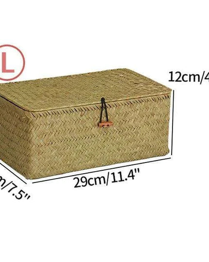 Natural Seagrass Organizer Basket with Lid - Stylish Storage Solution for Cosmetics, Sundries, and Laundry
