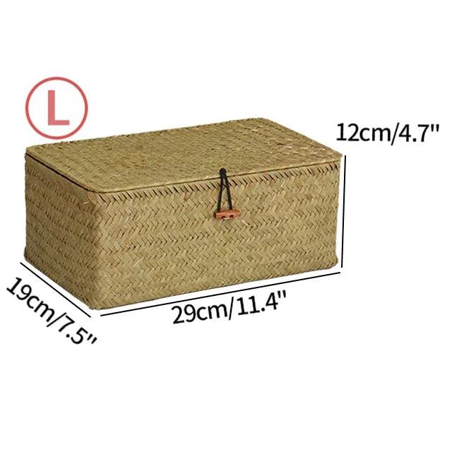 Natural Seagrass Organizer Basket with Lid - Stylish Storage Solution for Cosmetics, Sundries, and Laundry