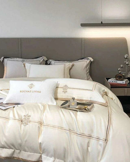 Elegant 1400TC Egyptian Cotton Luxury Embroidered Bedding Set for King & Queen Beds - Complete Duvet Cover, Sheets, and Pillowcases Collection