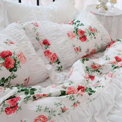 Korean Elegance Red Rose Floral Bedding Collection