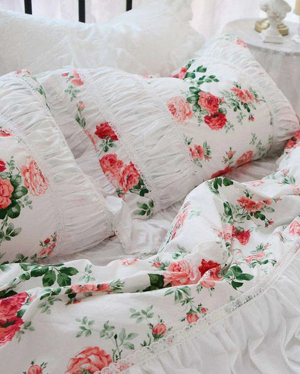 Korean Elegance Red Rose Floral Bedding Collection