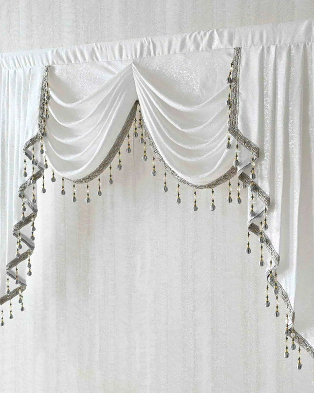 Sophisticated Gray Beaded Waterfall Swag Valance - Luxurious Rod Pocket Curtain Treatment