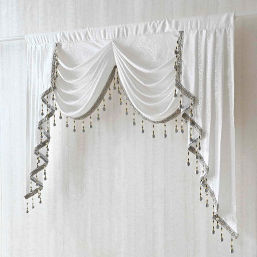 Sophisticated Gray Beaded Waterfall Swag Valance - Luxurious Rod Pocket Curtain Treatment