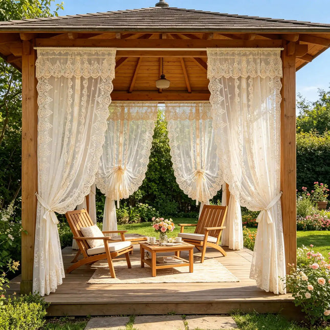 2PCS Pastoral Lace Coffee Embroidery Sheer Curtain for Outdoor Pavilion Hallway Garden Adjustable Drape Decoration 2pcs-pastoral-lace-coffee-embroidery-sheer-curtain-for-outdoor-pavilion-hallway-garden-adjustable-drape-decoration
