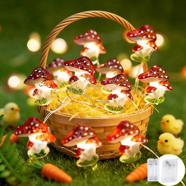 Heuluced Mushroom Fairy String Lights, 20/30 LED, Battery Powered Deco