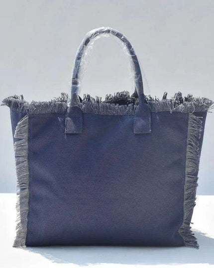 Personalized Trendy Fringed Canvas Tote with Stylish Ruffles