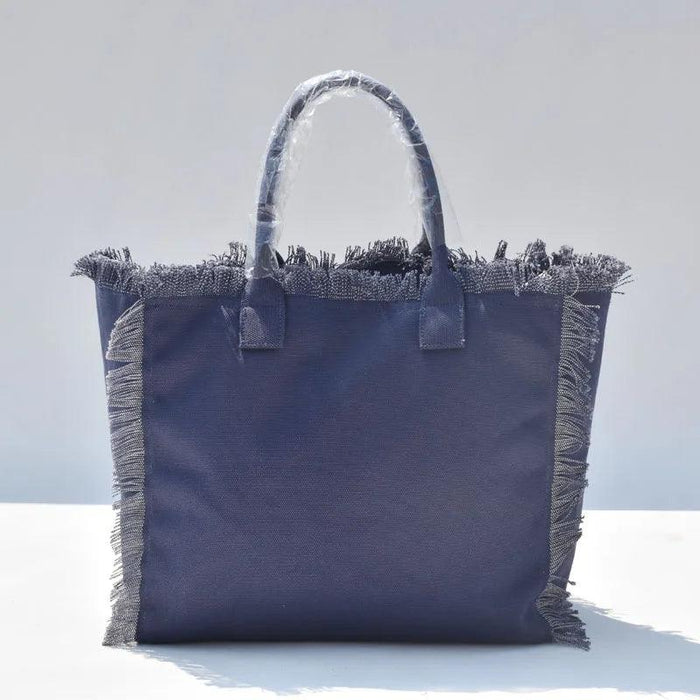 Personalized Trendy Fringed Canvas Tote with Stylish Ruffles