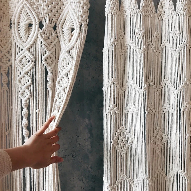 Hand-Woven Macrame Cotton Door Curtain & Wall Tapestry – Boho Wedding Backdrop