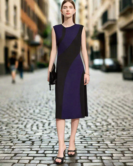 Summer Sleeveless A-line Midi Dress - Slim Fit Office Essential for Women